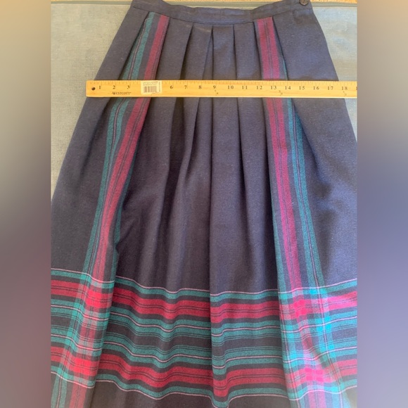 Personal Womens Vintage A Line Skirt 12 Blue Pleated Lined Pockets Preppy Maxi - Picture 11 of 12